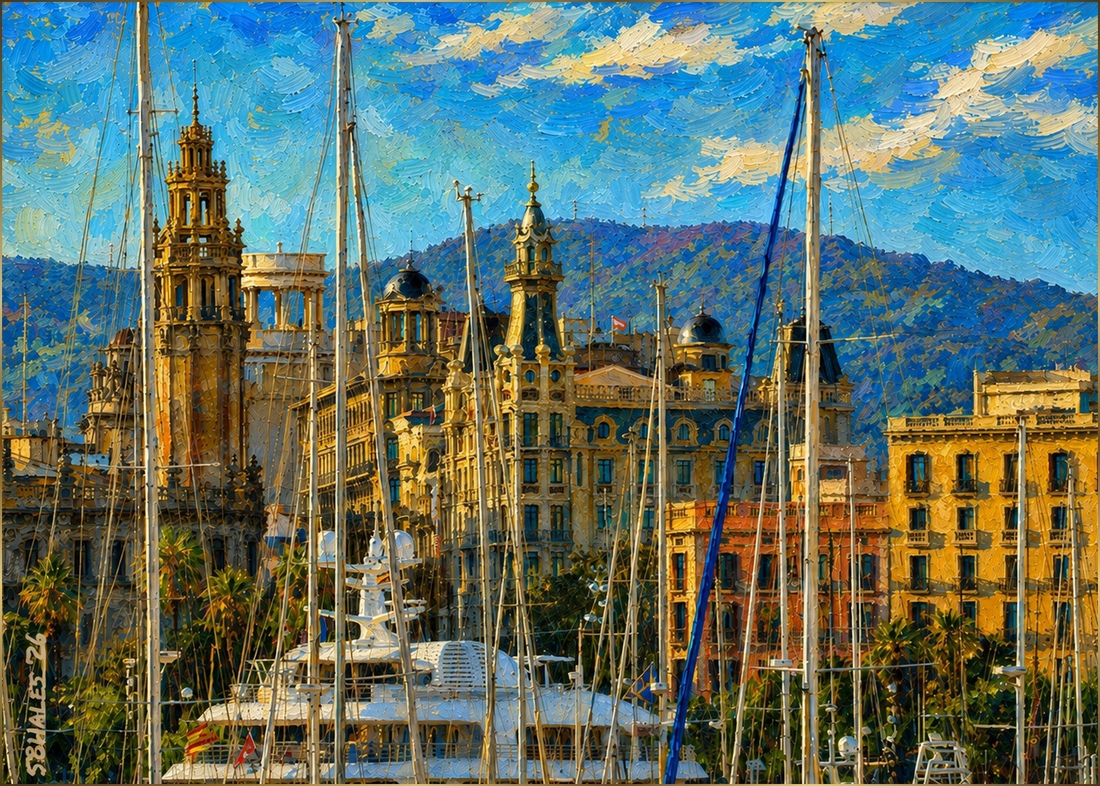 Port Vell, Barcelona Old Port, viewed from Barceloneta