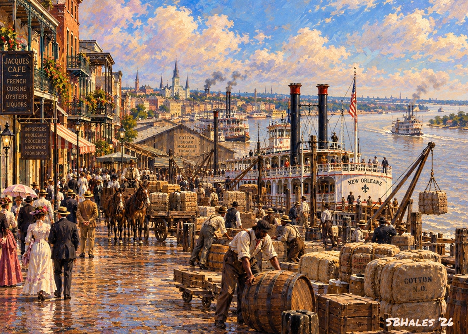 Bustling New Orleans Waterfront, 1905, New Orleans